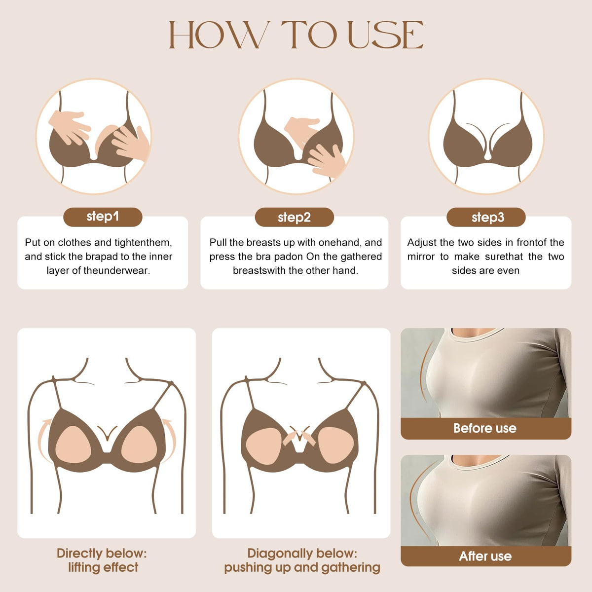 Reusable Silicone Bra Inserts - Double Sided Adhesive Push Up Pads for Bikini &amp; Sports Bra