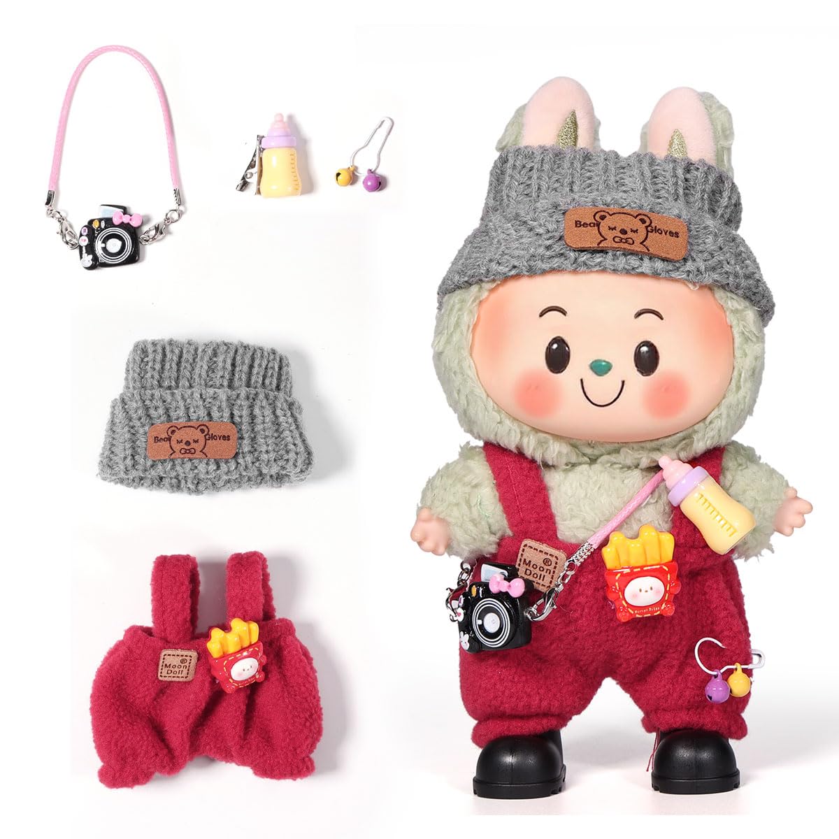 3 Piece Doll Clothes Set for 17cm Dolls - Handmade Crochet Outfit with Hat