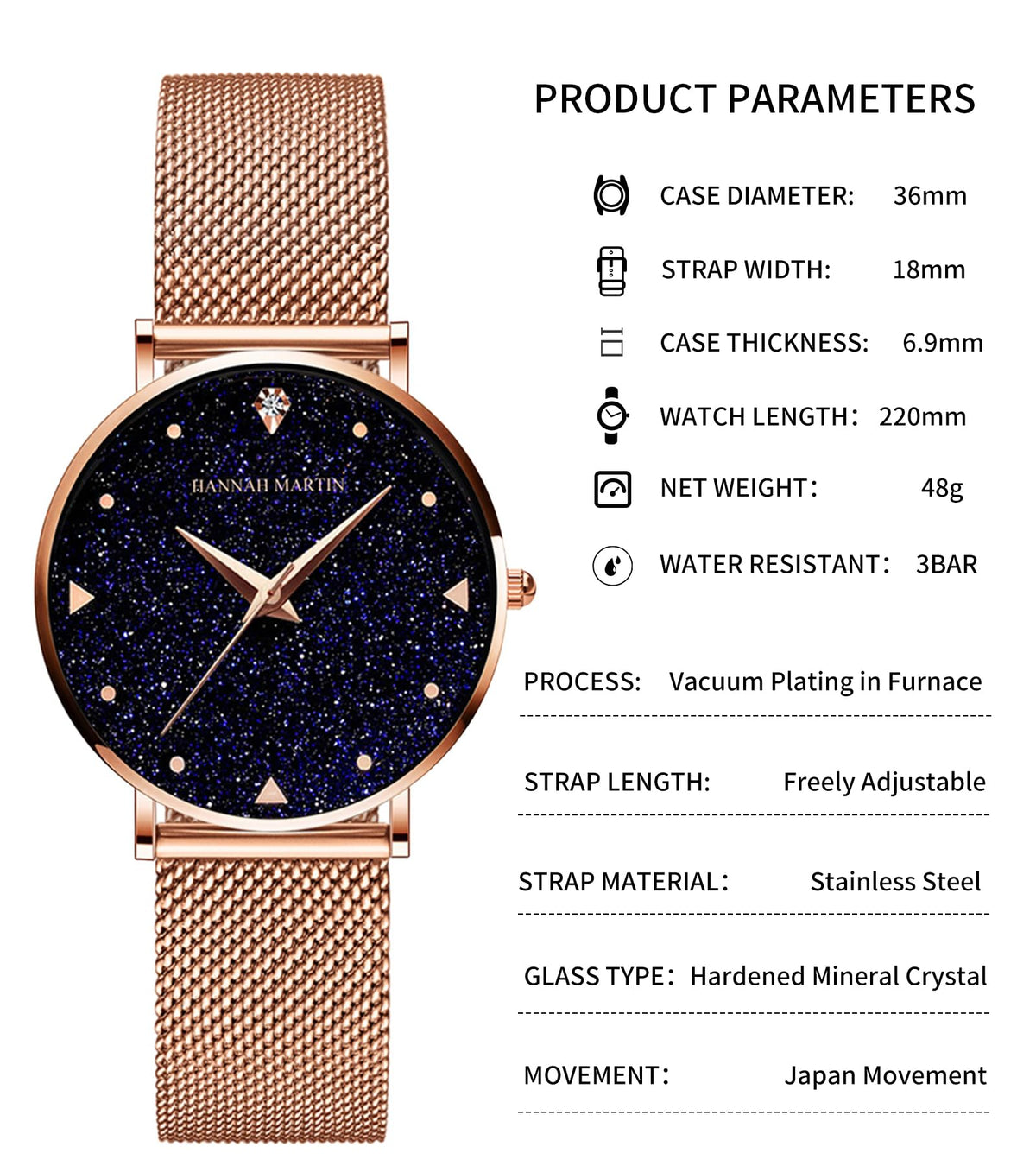 HANNAH MARTIN Watches for Women Analog Women&