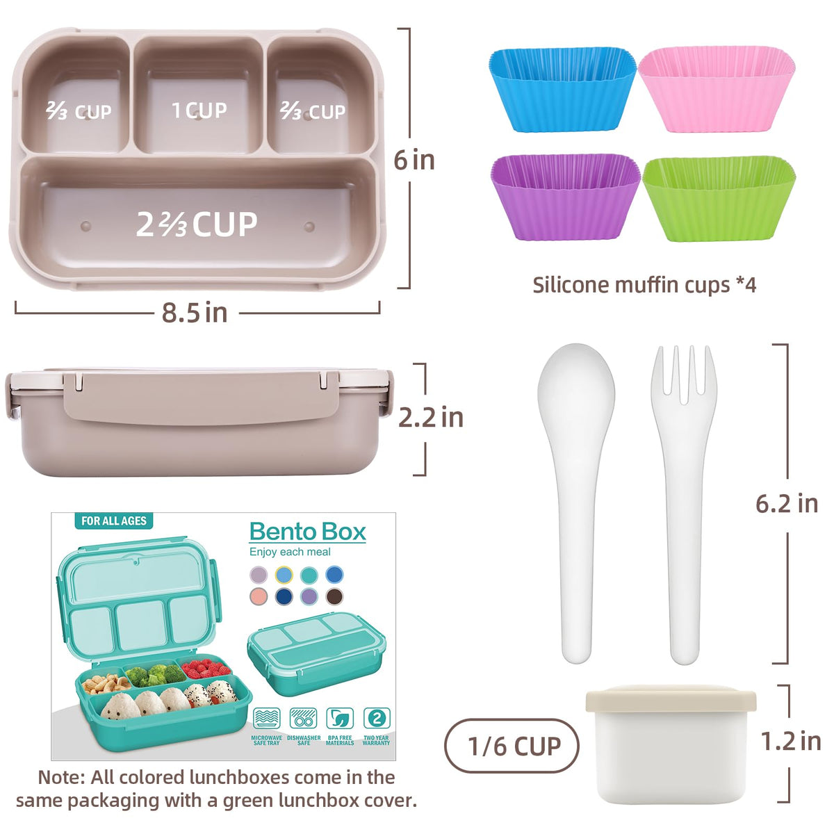 Bento Lunch Box for Kids - 4 Compartment Leak-Proof School Lunch Container with Utensils Purple