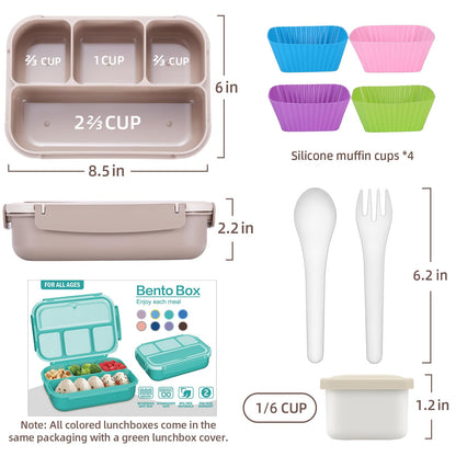 Bento Lunch Box for Kids - 4 Compartment Leak-Proof School Lunch Container with Utensils Purple