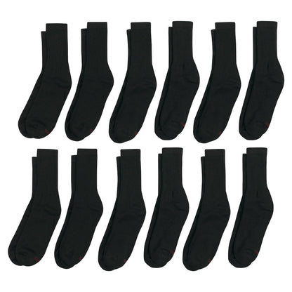 Hanes Mens Double Tough Socks, 12-pair Pack Crew Socks, White/Grey Foot Bottom, 6-12