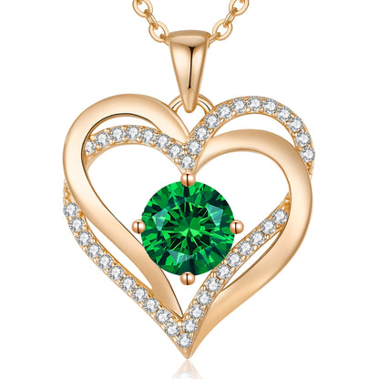 Personalized Double Heart Birthstone Necklace for Women – Sterling Silver Gift