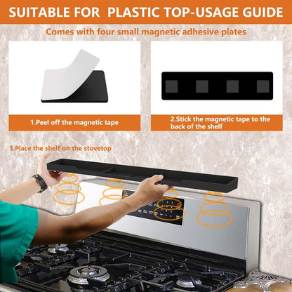 AWOKE Stove Top Shelf - Silicone Material Magnetic Shelf for The Stove - 3 Functional Partitions Kitchen Spice Rack Organizer