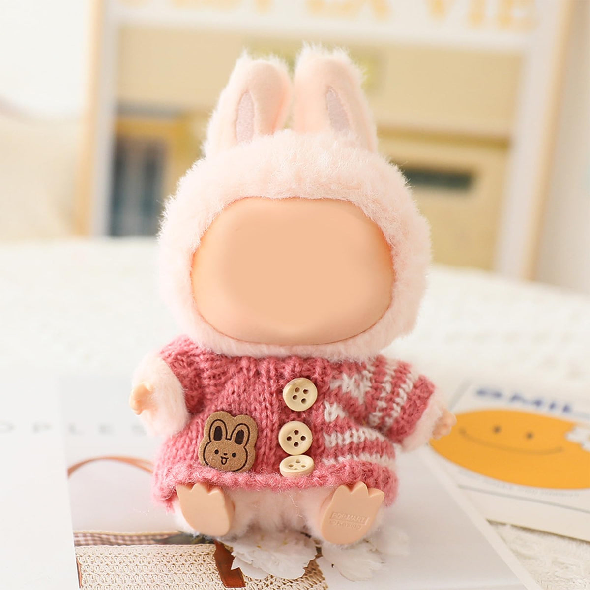 3 Piece Handmade Crochet Outfit for 17cm Dolls - Heart Sweater Hat &amp; Bag Set