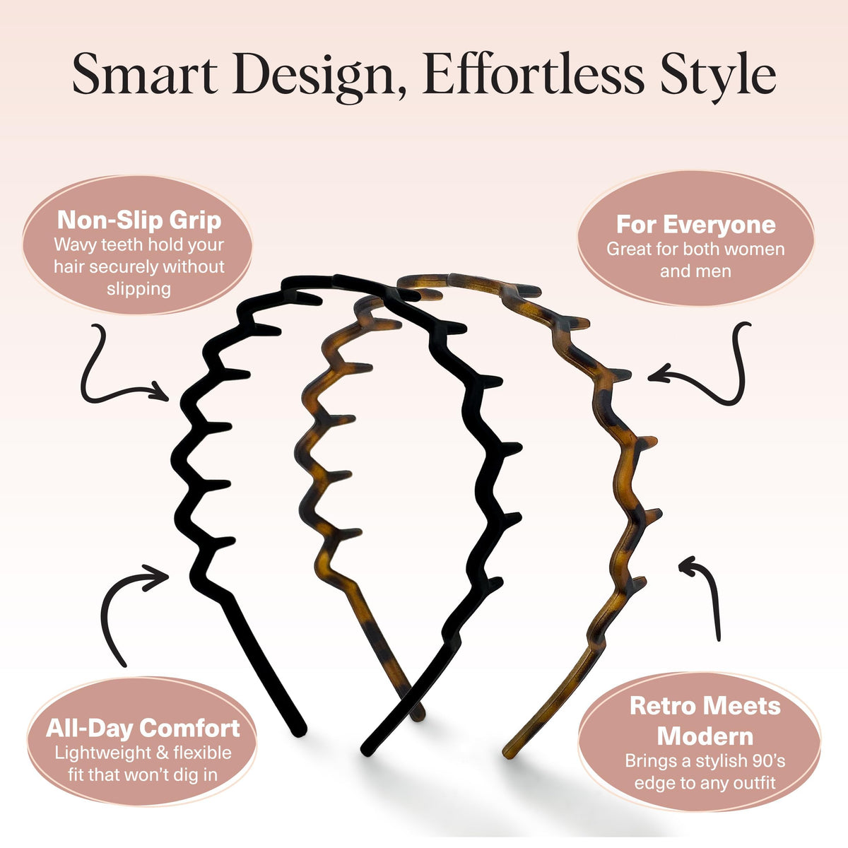 Women Accessories - Comfortable Comb Headbands with Teeth - Recycled Plastic Hair Accessories - 2 Pack