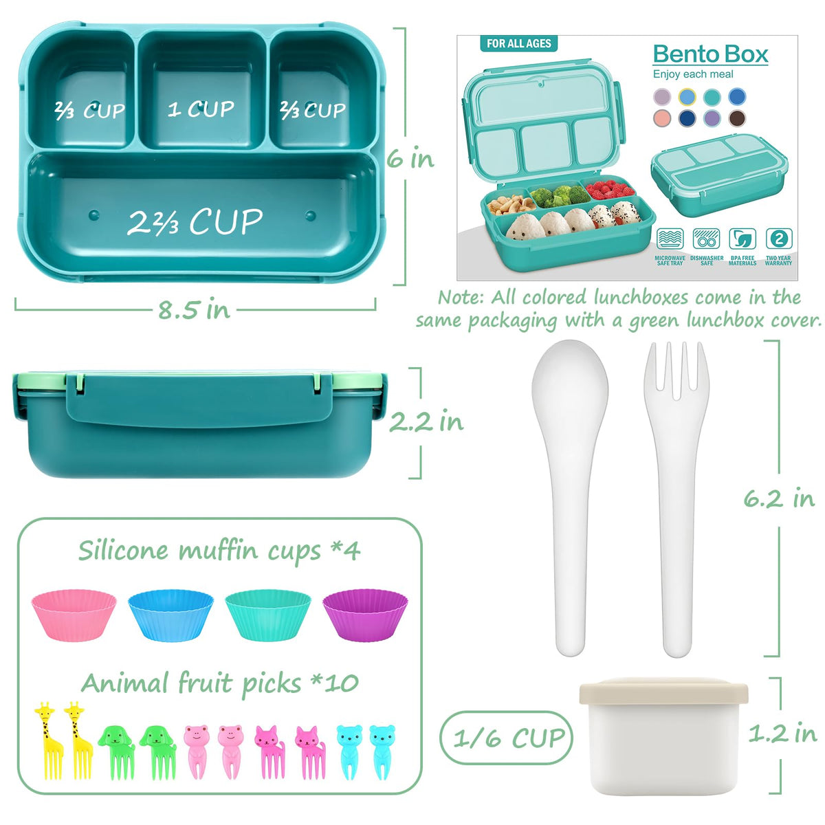 Bento Lunch Box for Kids - 4 Compartment Leak-Proof School Lunch Container with Utensils Purple