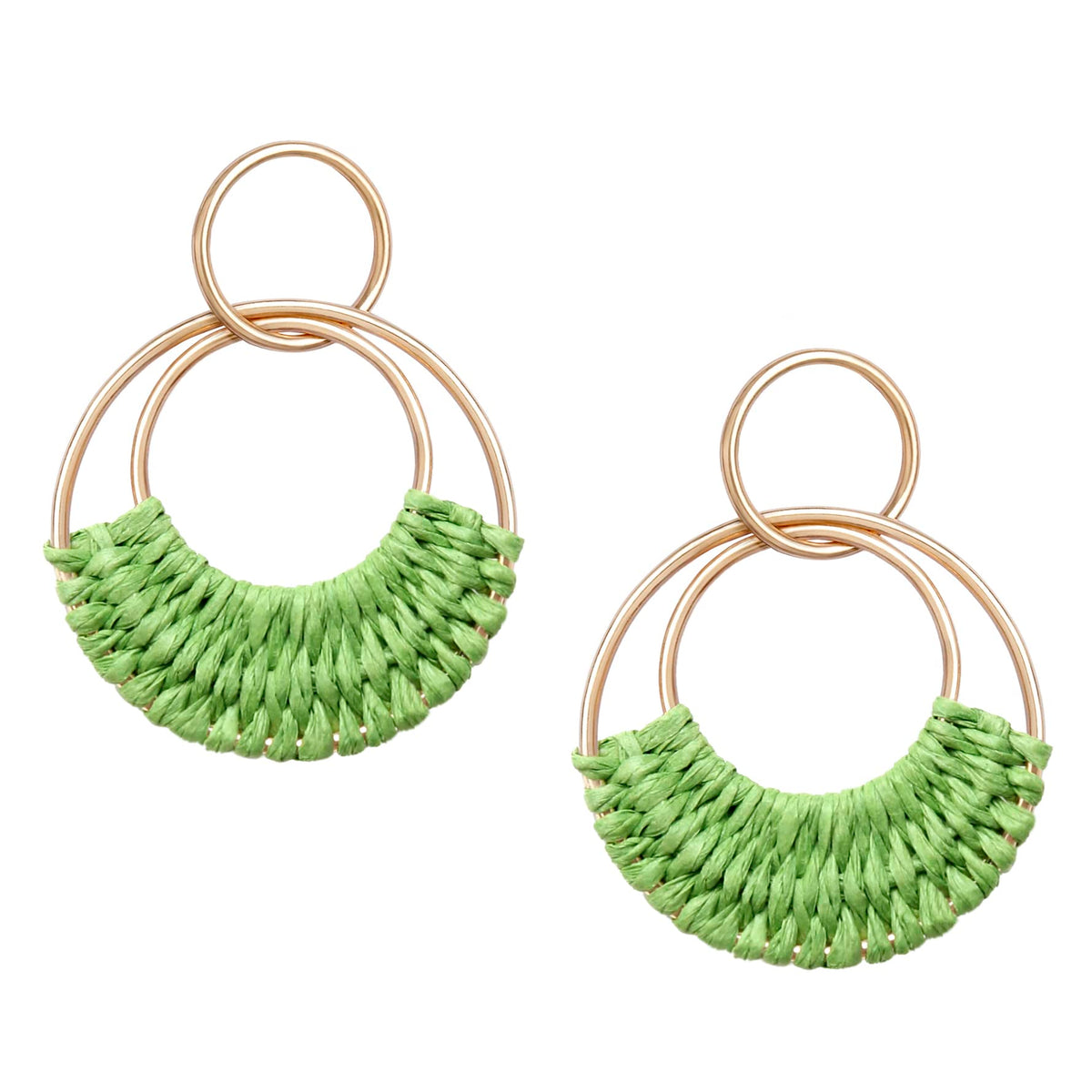 Raffia Hoop Earrings for Women Fun Boho Summer Beach Earrings Lightweight Handmade Straw Wicker Rattan Dangle Earrings Statement Geometric Round Drop Earrings