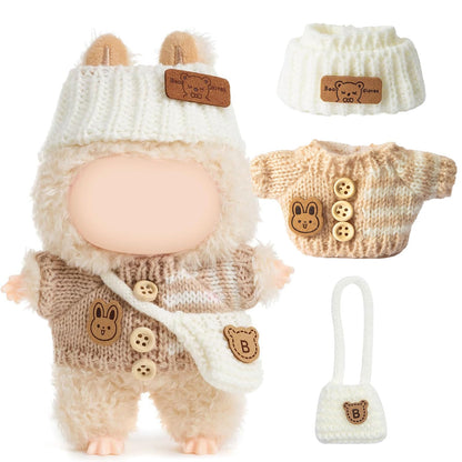 3 Piece Handmade Crochet Outfit for 17cm Dolls - Heart Sweater Hat &amp; Bag Set
