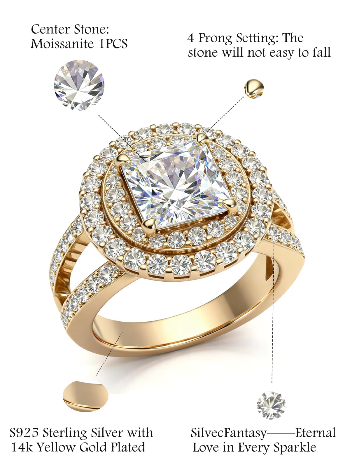 Personalized Princess Cut Moissanite Engagement Ring for Women – 10K/14K/18K Gold Custom Promise, Wedding &amp; Anniversary Ring with Luxury Gift Box