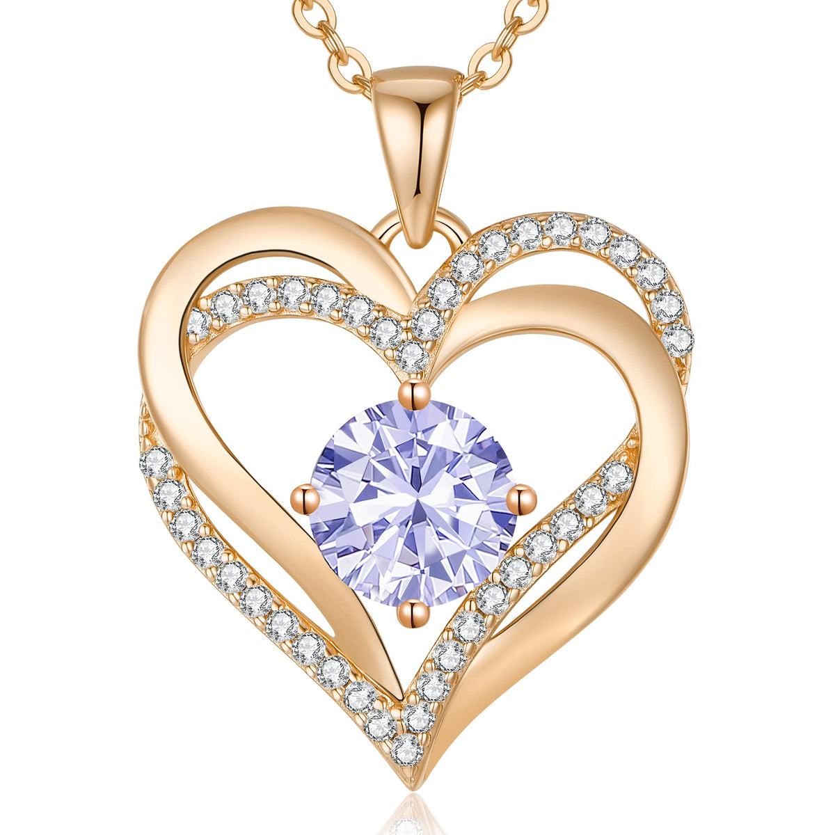 Personalized Double Heart Birthstone Necklace for Women – Sterling Silver Gift