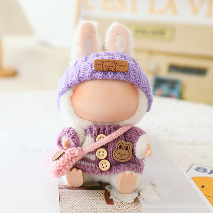 3 Piece Handmade Crochet Outfit for 17cm Dolls - Heart Sweater Hat &amp; Bag Set