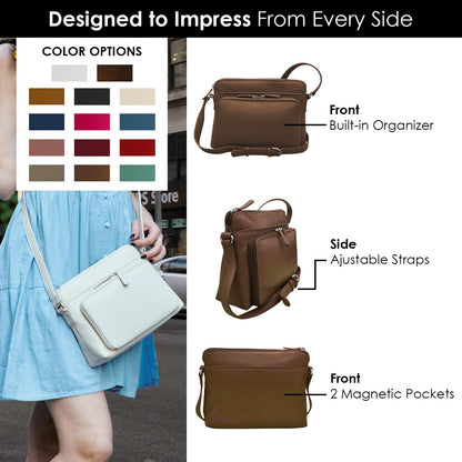ili New York Genuine Leather Crossbody Bags for Women - Premium RFID Blocking Shoulder Bag Organizer with Adjustable Strap