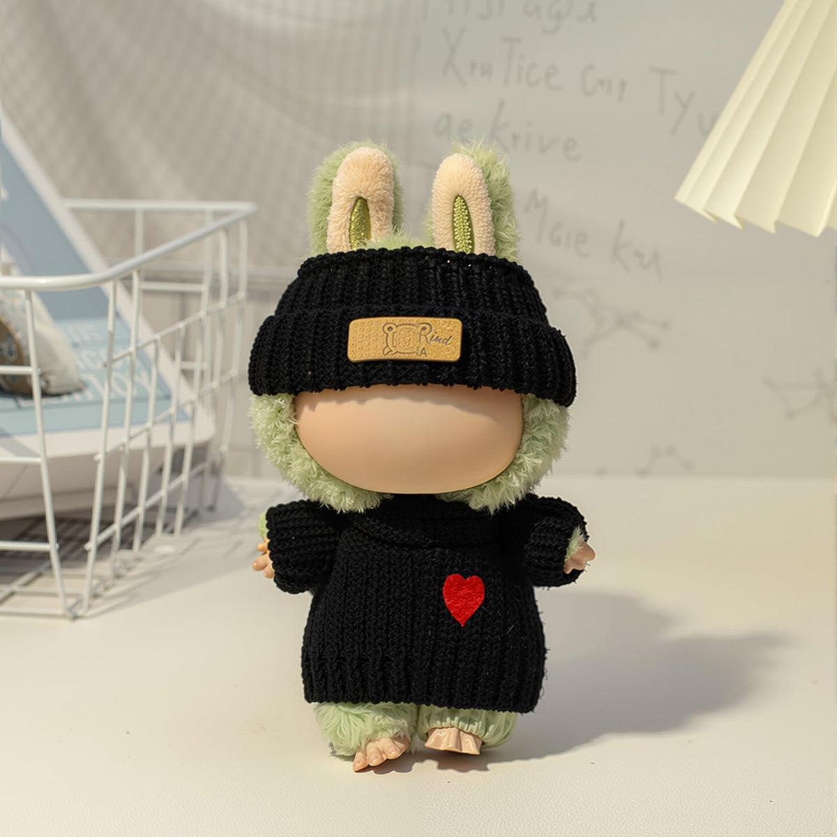 3 Piece Handmade Crochet Outfit for 17cm Dolls - Heart Sweater Hat &amp; Bag Set