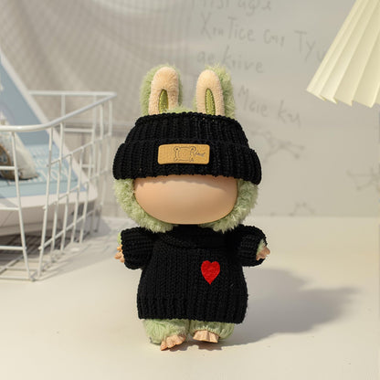 3 Piece Handmade Crochet Outfit for 17cm Dolls - Heart Sweater Hat &amp; Bag Set