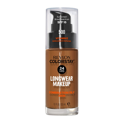 Revlon Liquid Foundation, ColorStay Face Makeup for Combination &amp; Oily Skin, SPF 15, Medium-Full Coverage with Matte Finish, 180 Sand Beige, 1 Fl Oz