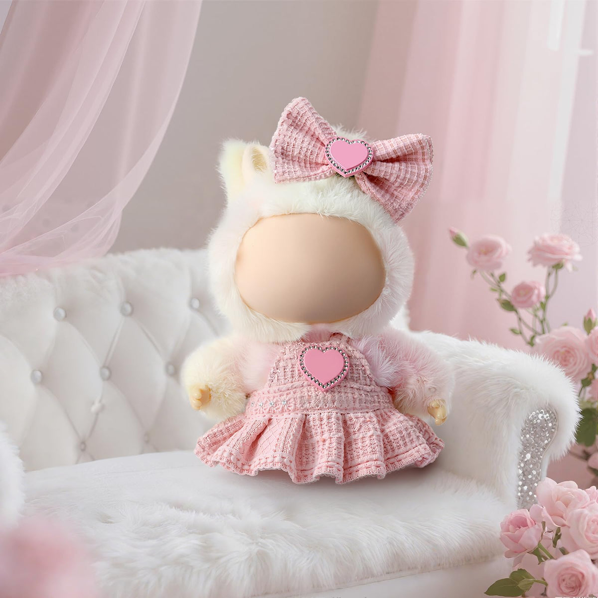 3 Piece Handmade Crochet Outfit for 17cm Dolls - Heart Sweater Hat &amp; Bag Set