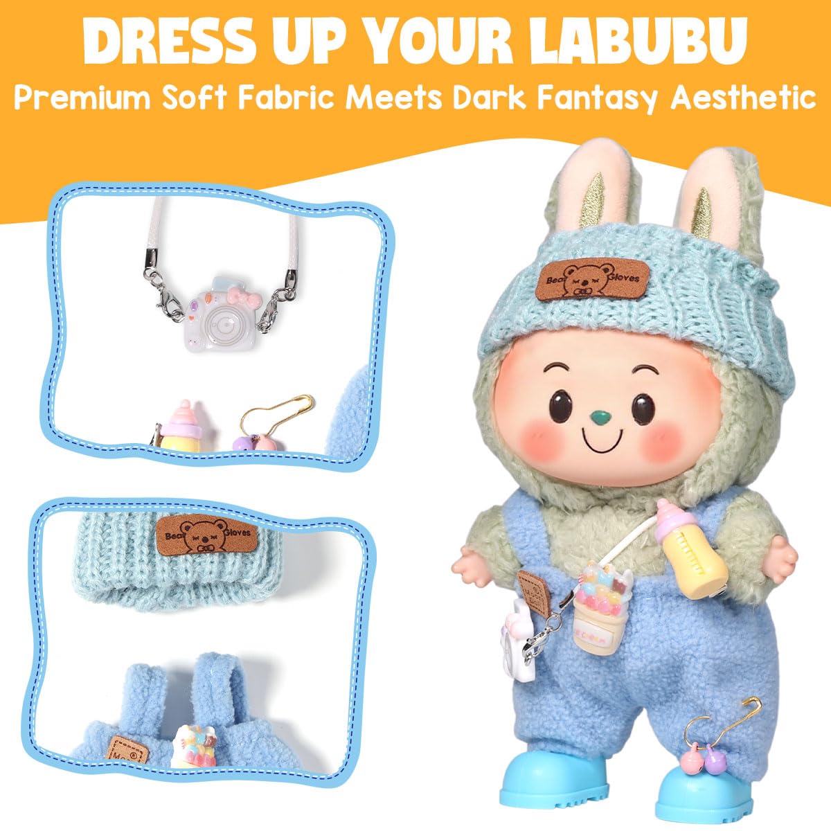 3 Piece Doll Clothes Set for 17cm Dolls - Handmade Crochet Outfit with Hat