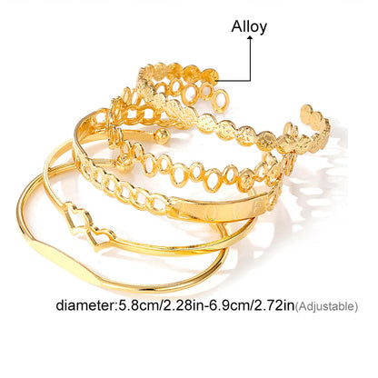 IFKM Gold Bangle Bracelets For Women, 14k Gold Plated Multi Layer Stackable Cuff Bracelet Set, Trendy Elegance Charms Non Tarnish Minimalist Textured Boho Jewelry Gift for Women