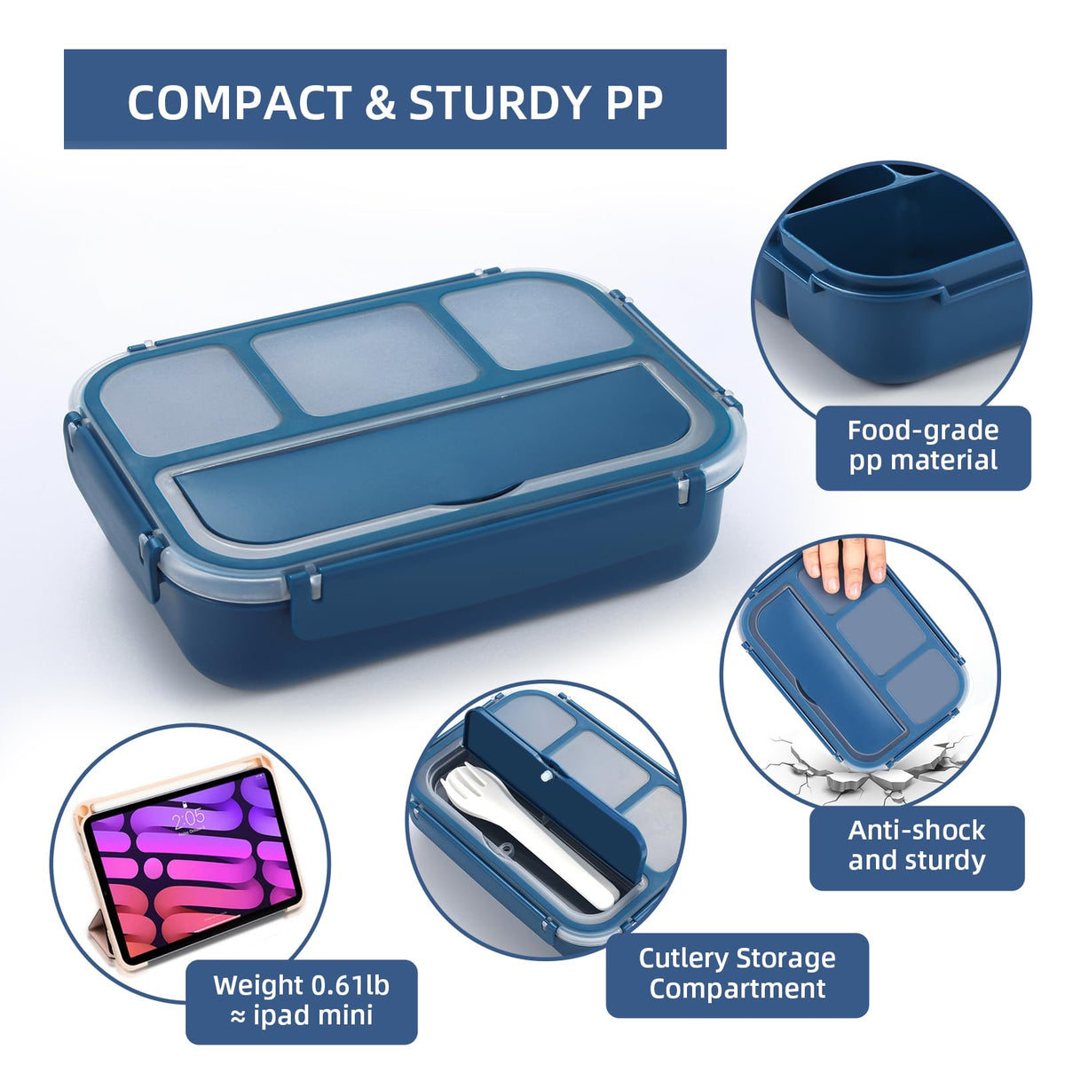 Bento Lunch Box for Kids - 4 Compartment Leak-Proof School Lunch Container with Utensils Purple