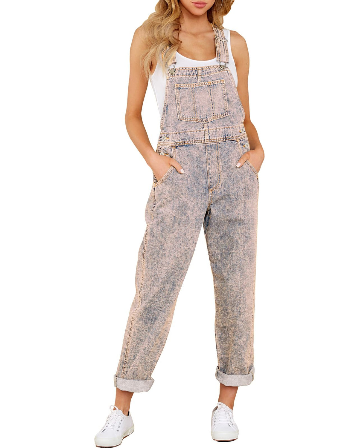 Denim Bib Overalls - Adjustable Loose Fit Jeans Jumpsuit for Women