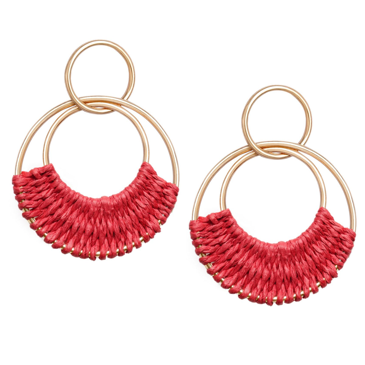Raffia Hoop Earrings for Women Fun Boho Summer Beach Earrings Lightweight Handmade Straw Wicker Rattan Dangle Earrings Statement Geometric Round Drop Earrings