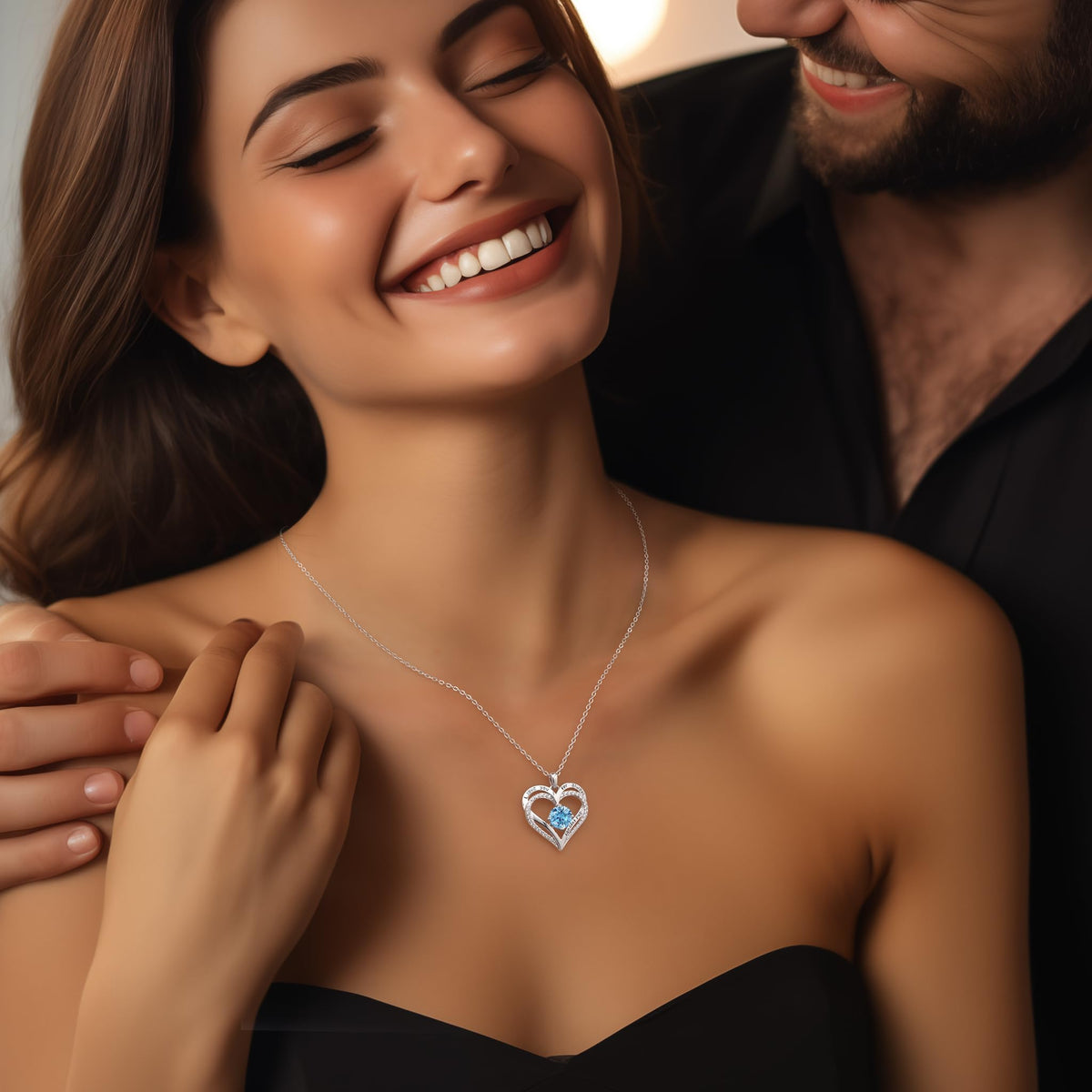 Personalized Double Heart Birthstone Necklace for Women – Sterling Silver Gift
