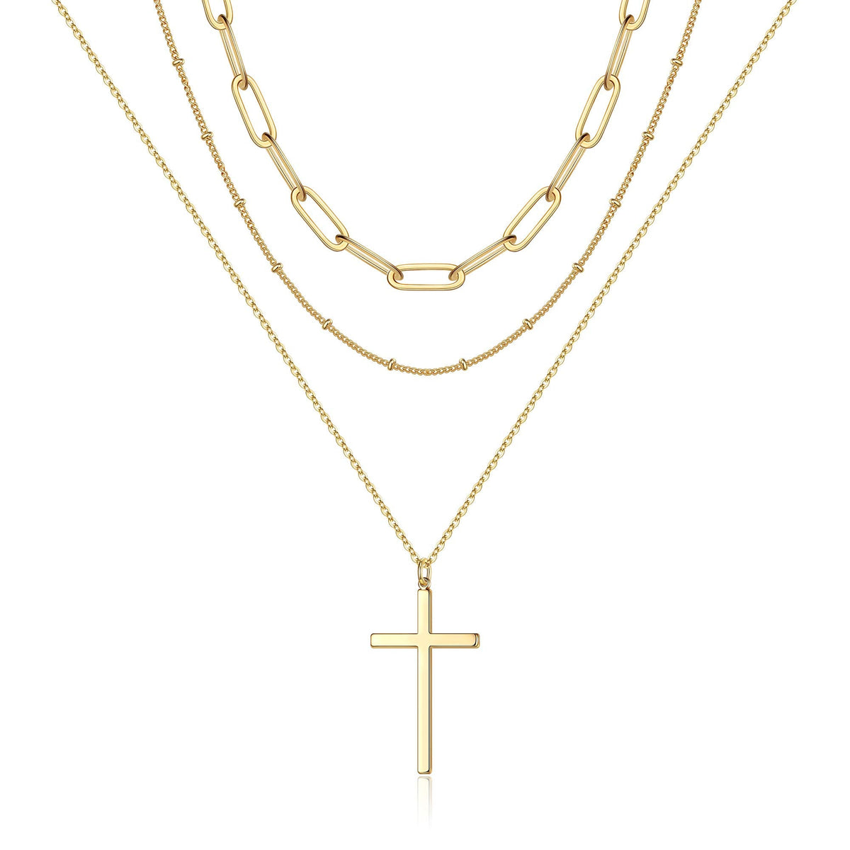 Turandoss Dainty Layered Choker Necklace, Handmade Y Pendant Necklace Multilayer Bar Disc Necklace Adjustable Layering Choker Necklaces for Women