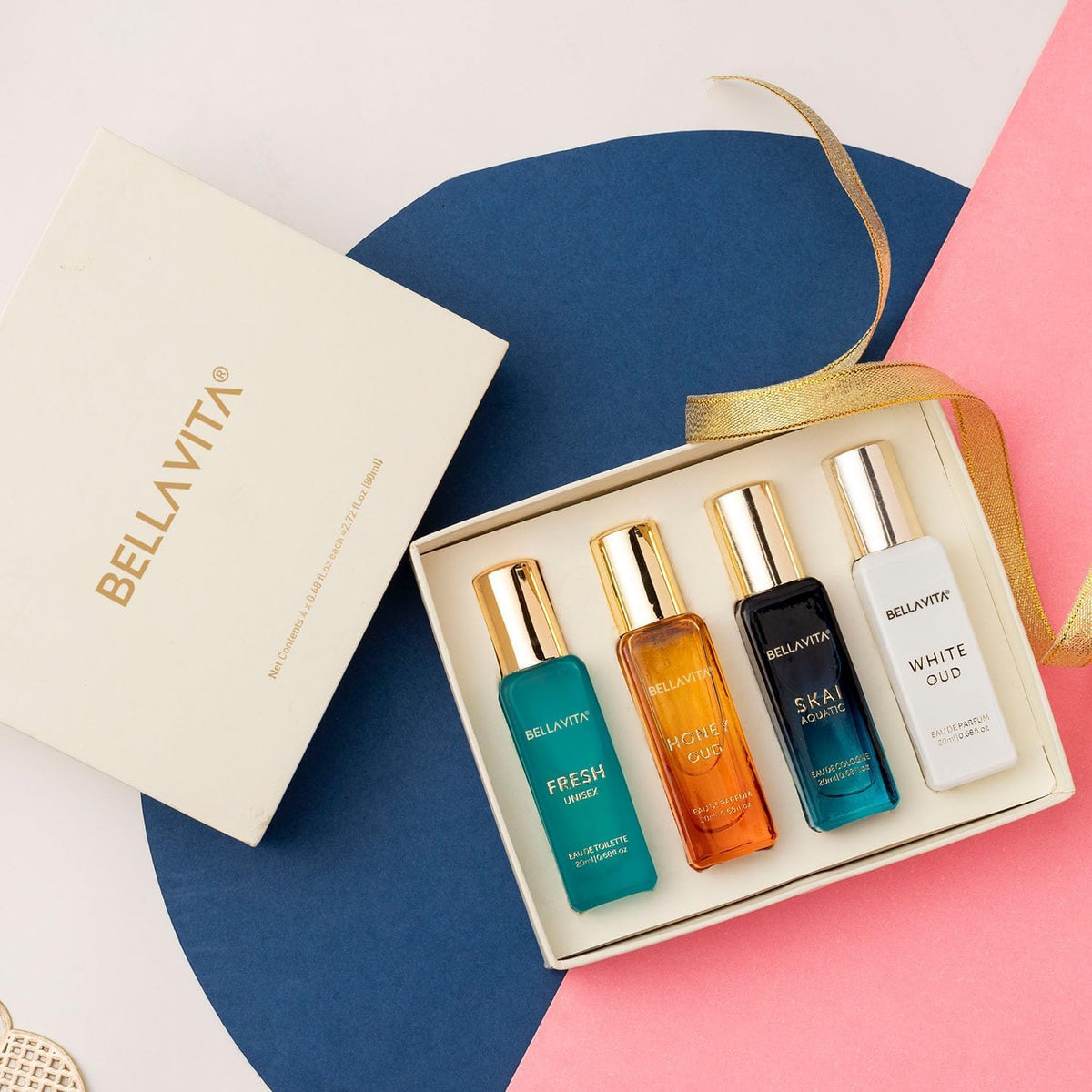Bellavita Luxury Unisex Perfume Gift Set with Honey &amp; White Oud, Skai, &amp; Fresh | 80ml | Perfume for Men and Women | Honey, Artemisia Lemon, Bergamot, &amp; Sweet Almond Notes | Gift for Father&