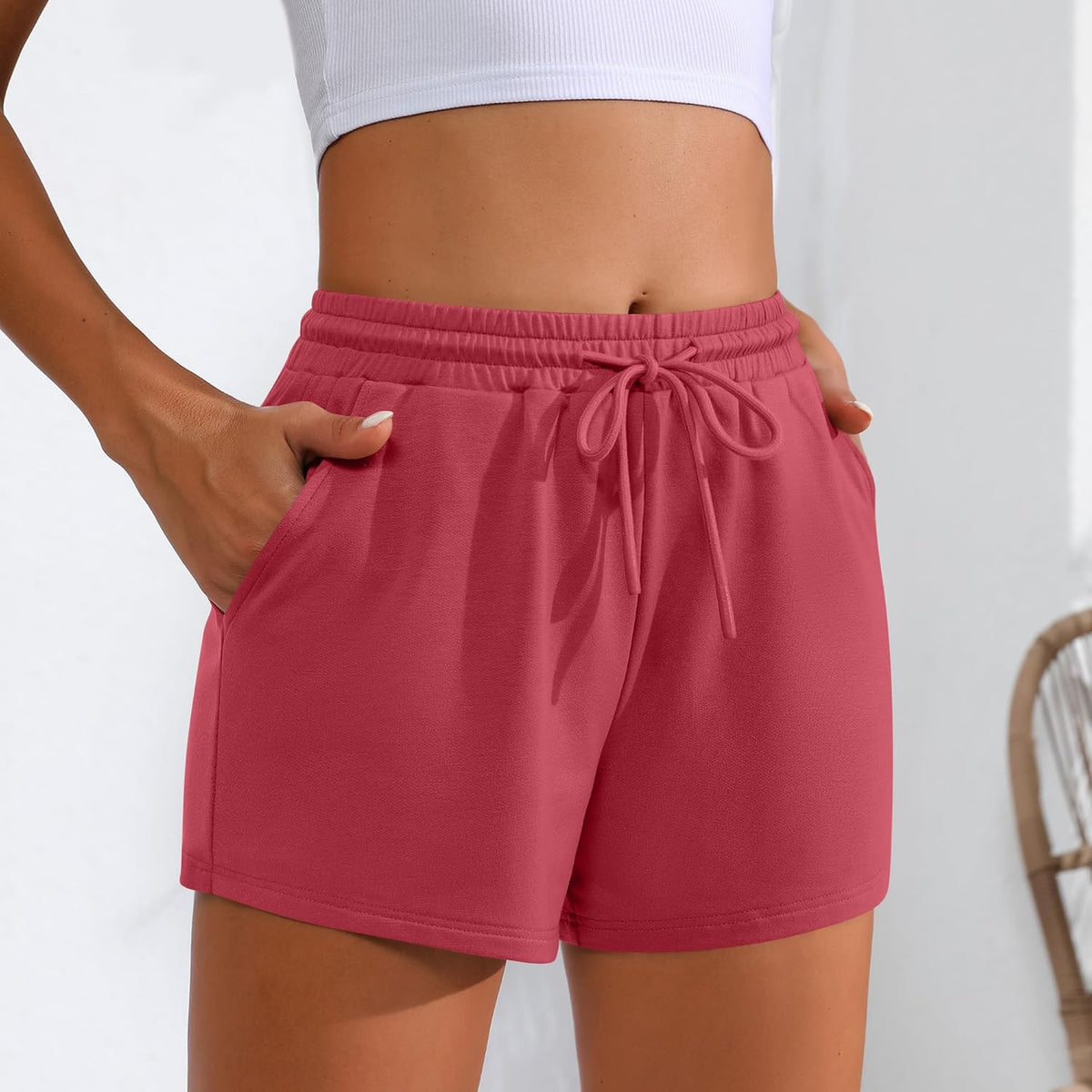 Women Sweat Shorts 3-Pack - High Waist Athletic Lounge Shorts with Pockets