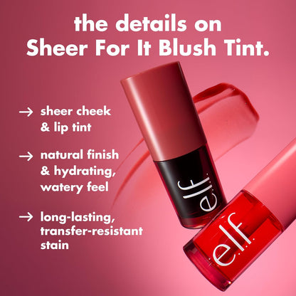 e.l.f. Sheer For It Blush Tint, Multi-Use, Long-Lasting Lip &amp; Cheek Makeup, Creates A Natural Flush Finish, Vegan &amp; Cruelty-Free, Plums Up