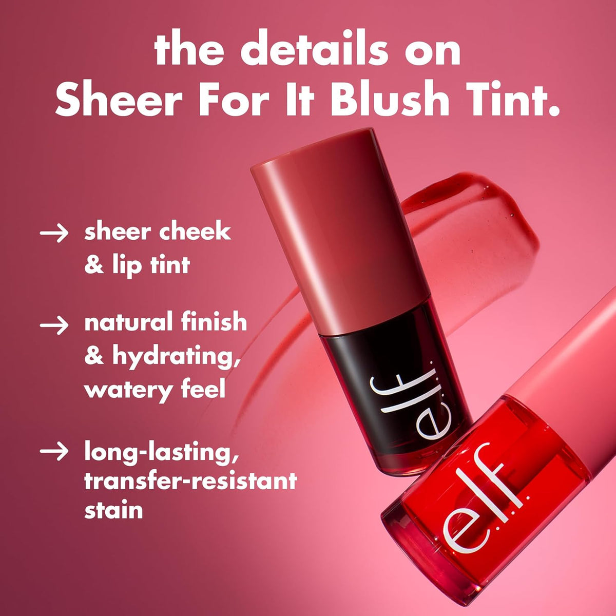 e.l.f. Sheer For It Blush Tint, Multi-Use, Long-Lasting Lip &amp; Cheek Makeup, Creates A Natural Flush Finish, Vegan &amp; Cruelty-Free, Plums Up