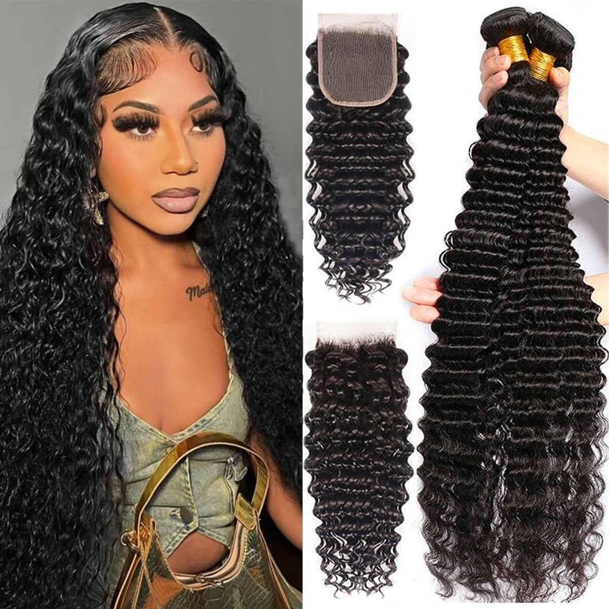 Brazilian Virgin Hair Bundles Deep Wave Human Hair Extensions