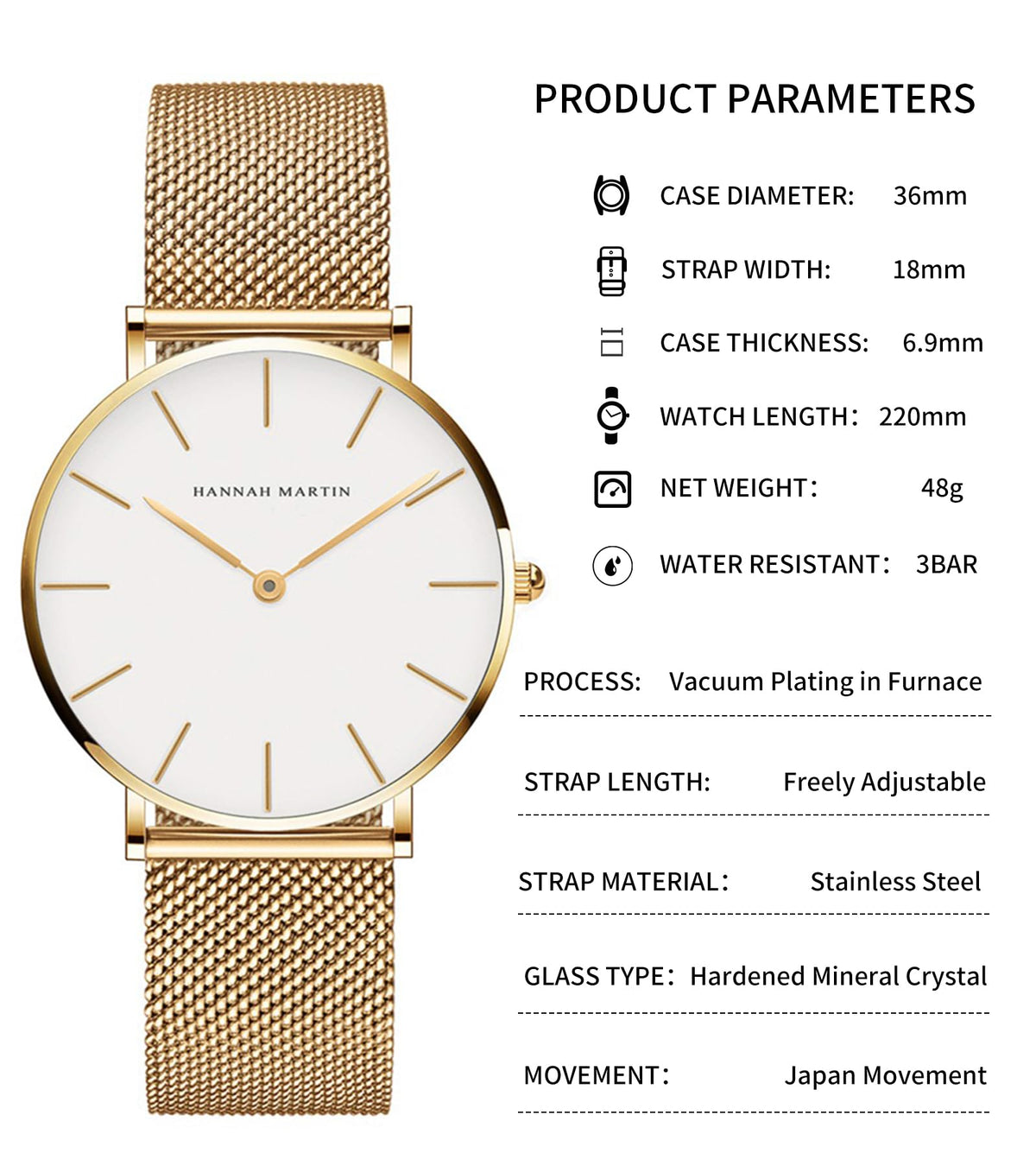 HANNAH MARTIN Watches for Women Analog Women&