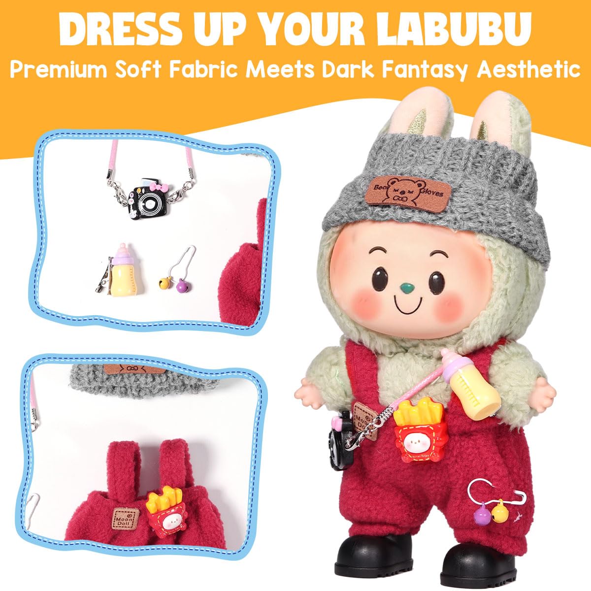 3 Piece Doll Clothes Set for 17cm Dolls - Handmade Crochet Outfit with Hat
