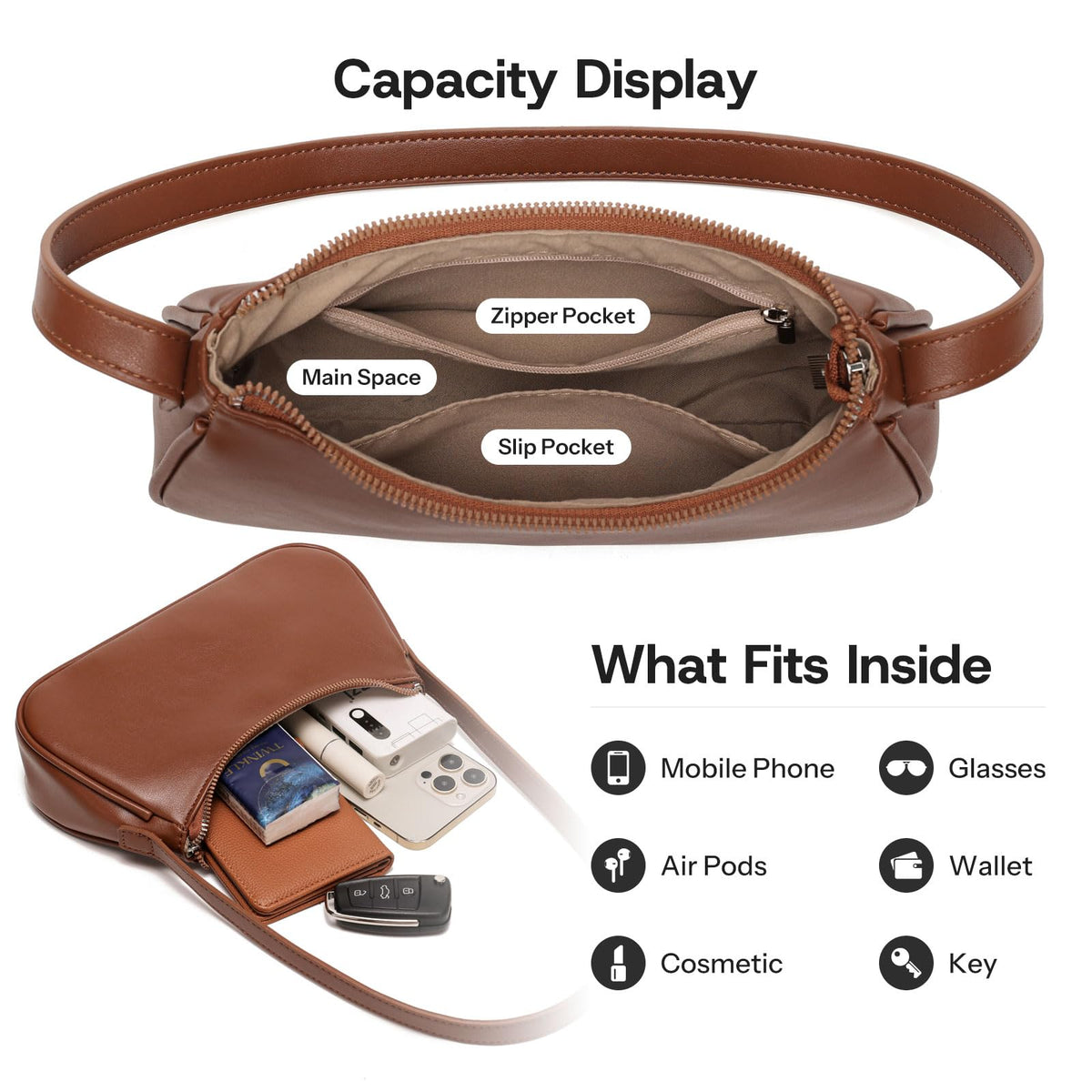 Small Shoulder Bag for Women Cute Mini Purse Trendy Vegan Leather Y2k Crescent Handbag