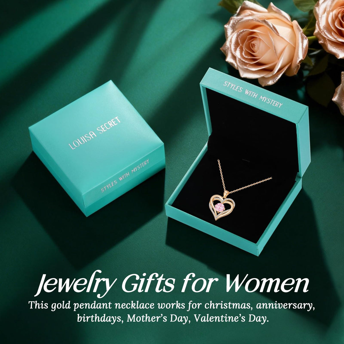 Personalized Double Heart Birthstone Necklace for Women – Sterling Silver Gift