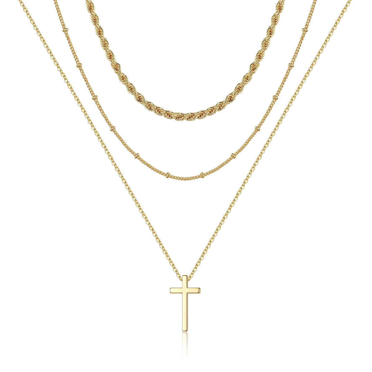 Turandoss Dainty Layered Choker Necklace, Handmade Y Pendant Necklace Multilayer Bar Disc Necklace Adjustable Layering Choker Necklaces for Women