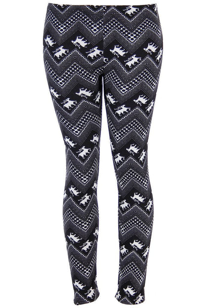 Ugly REINDEER SNOWFLAKES Pattern BLACK WHITE Christmas Leggings