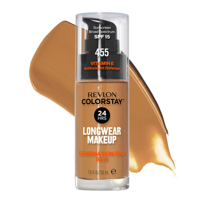 Revlon Liquid Foundation, ColorStay Face Makeup for Combination &amp; Oily Skin, SPF 15, Medium-Full Coverage with Matte Finish, 180 Sand Beige, 1 Fl Oz
