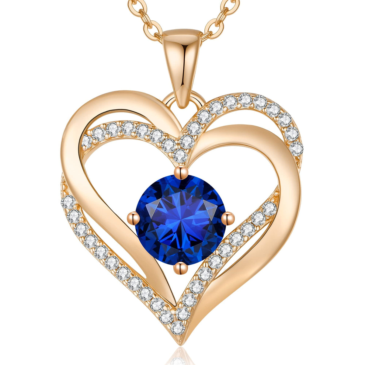 Personalized Double Heart Birthstone Necklace for Women – Sterling Silver Gift