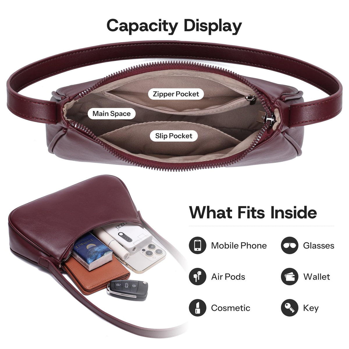 Small Shoulder Bag for Women Cute Mini Purse Trendy Vegan Leather Y2k Crescent Handbag