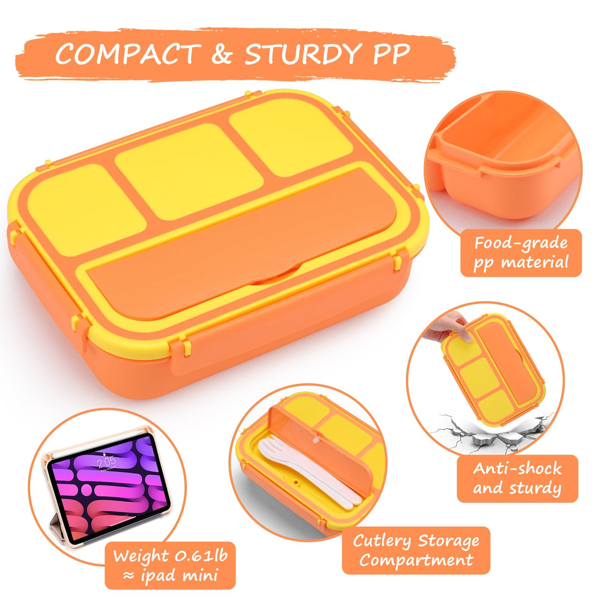 Bento Lunch Box for Kids - 4 Compartment Leak-Proof School Lunch Container with Utensils Purple