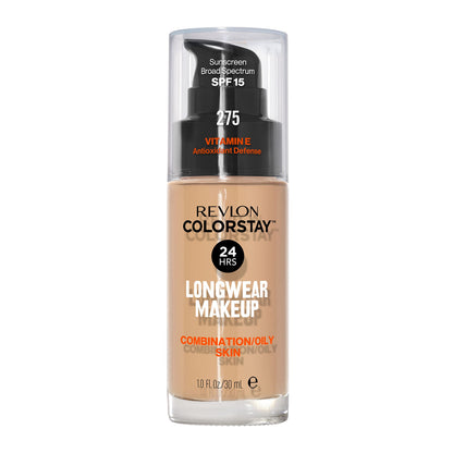 Revlon Liquid Foundation, ColorStay Face Makeup for Combination &amp; Oily Skin, SPF 15, Medium-Full Coverage with Matte Finish, 180 Sand Beige, 1 Fl Oz