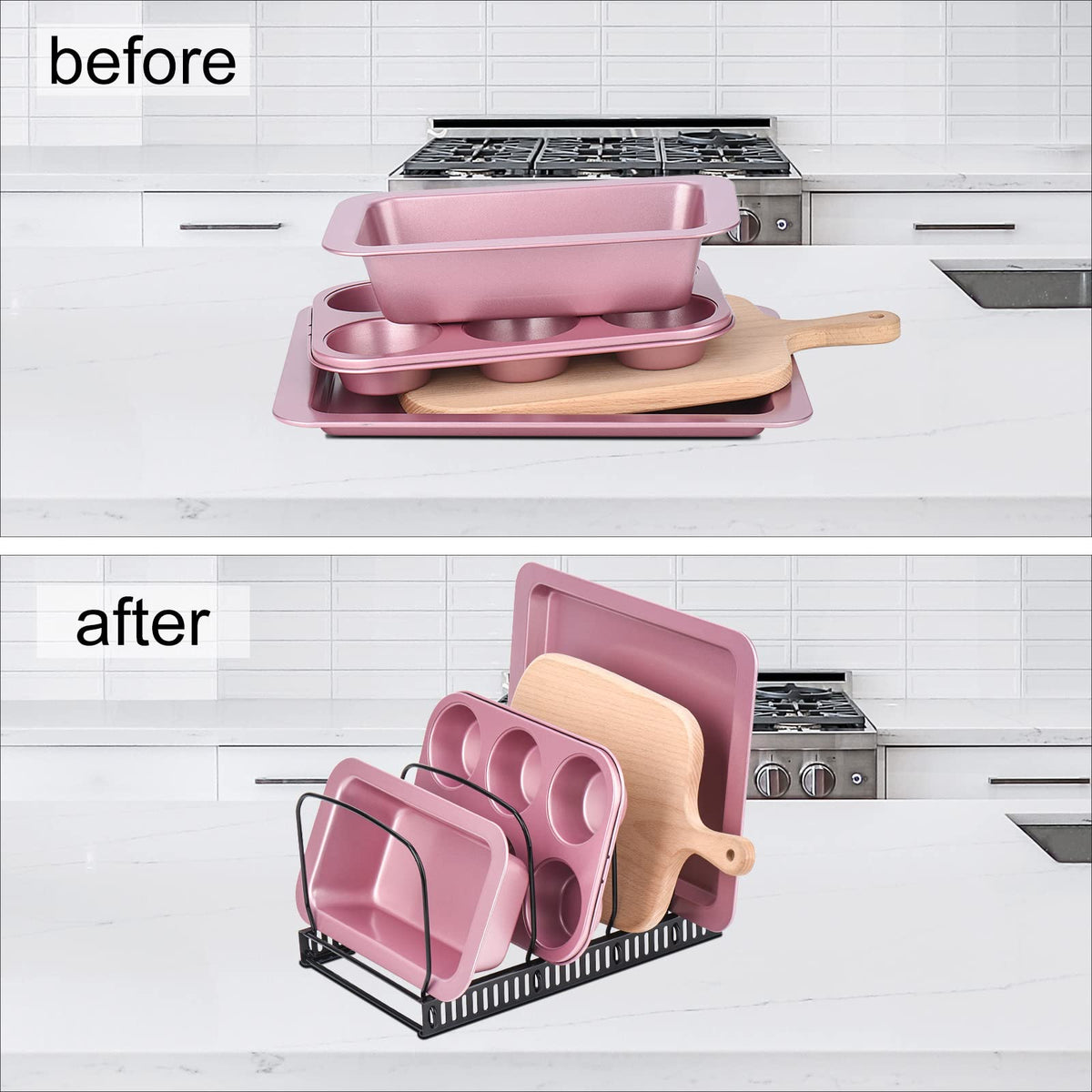Adjustable Cookware Organizer Rack for Pots, Pans &amp; Lids
