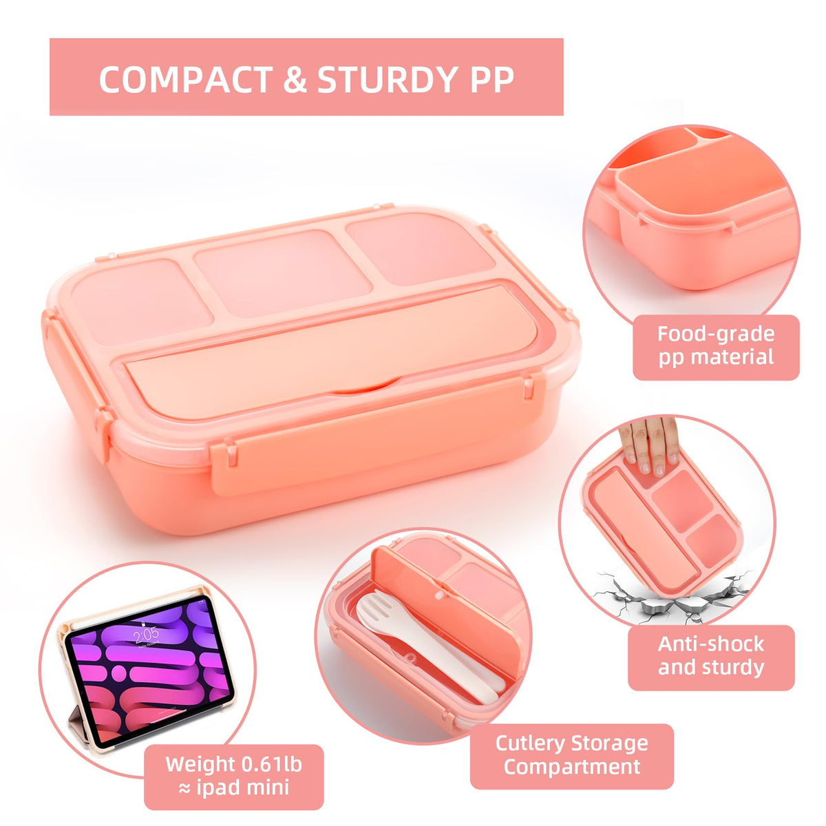 Bento Lunch Box for Kids - 4 Compartment Leak-Proof School Lunch Container with Utensils Purple