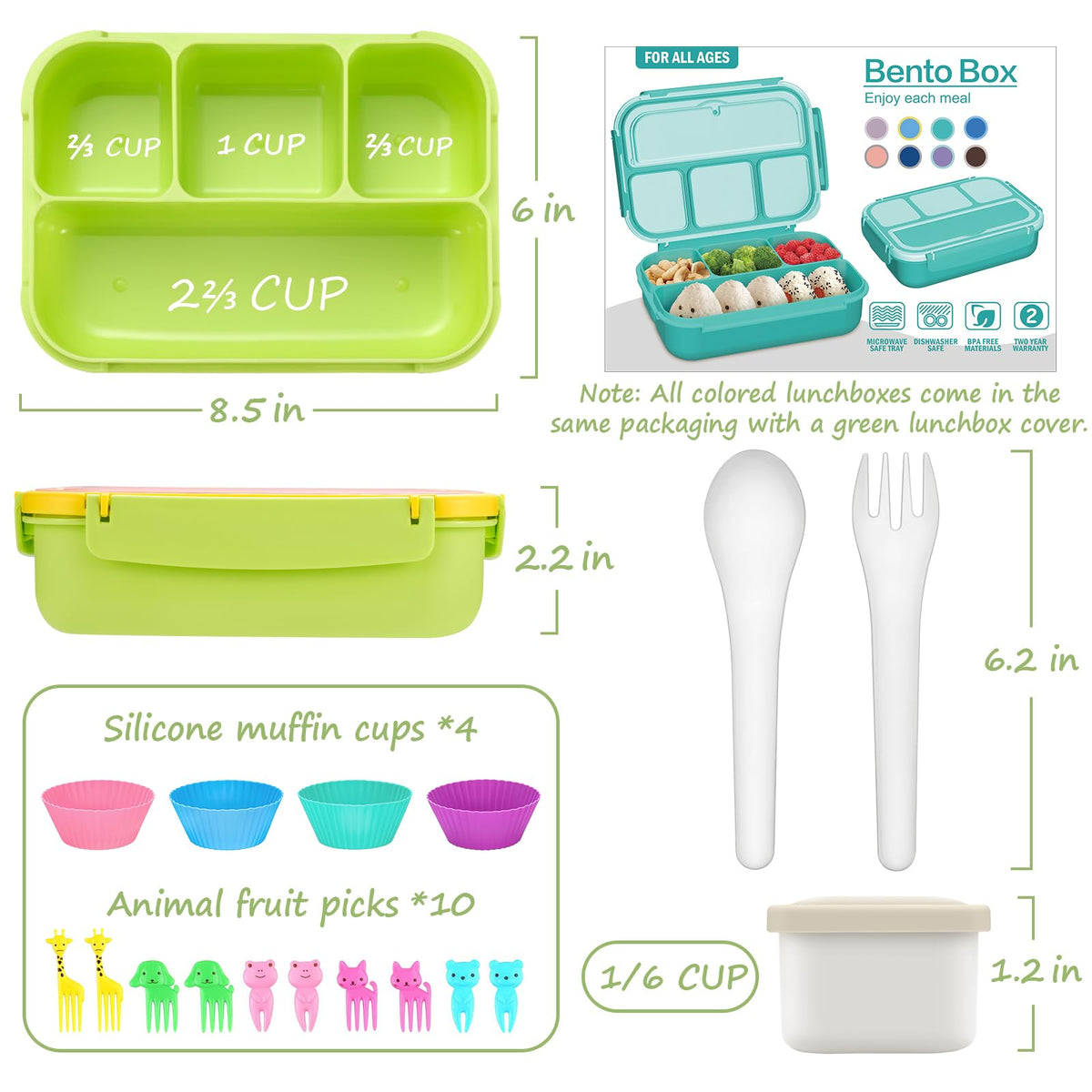 Bento Lunch Box for Kids - 4 Compartment Leak-Proof School Lunch Container with Utensils Purple