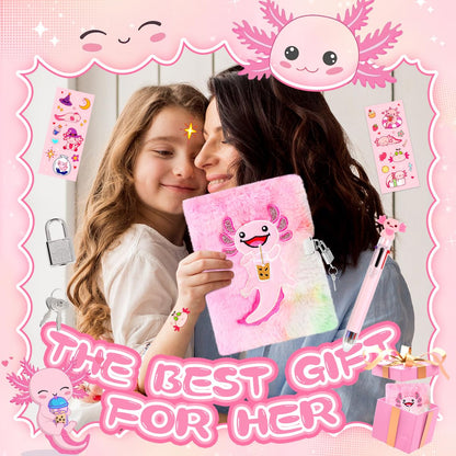 Girls Heart Diary with Lock and Keys - Cute Plush Secret Journal Notebook Gift Ages 6-8
