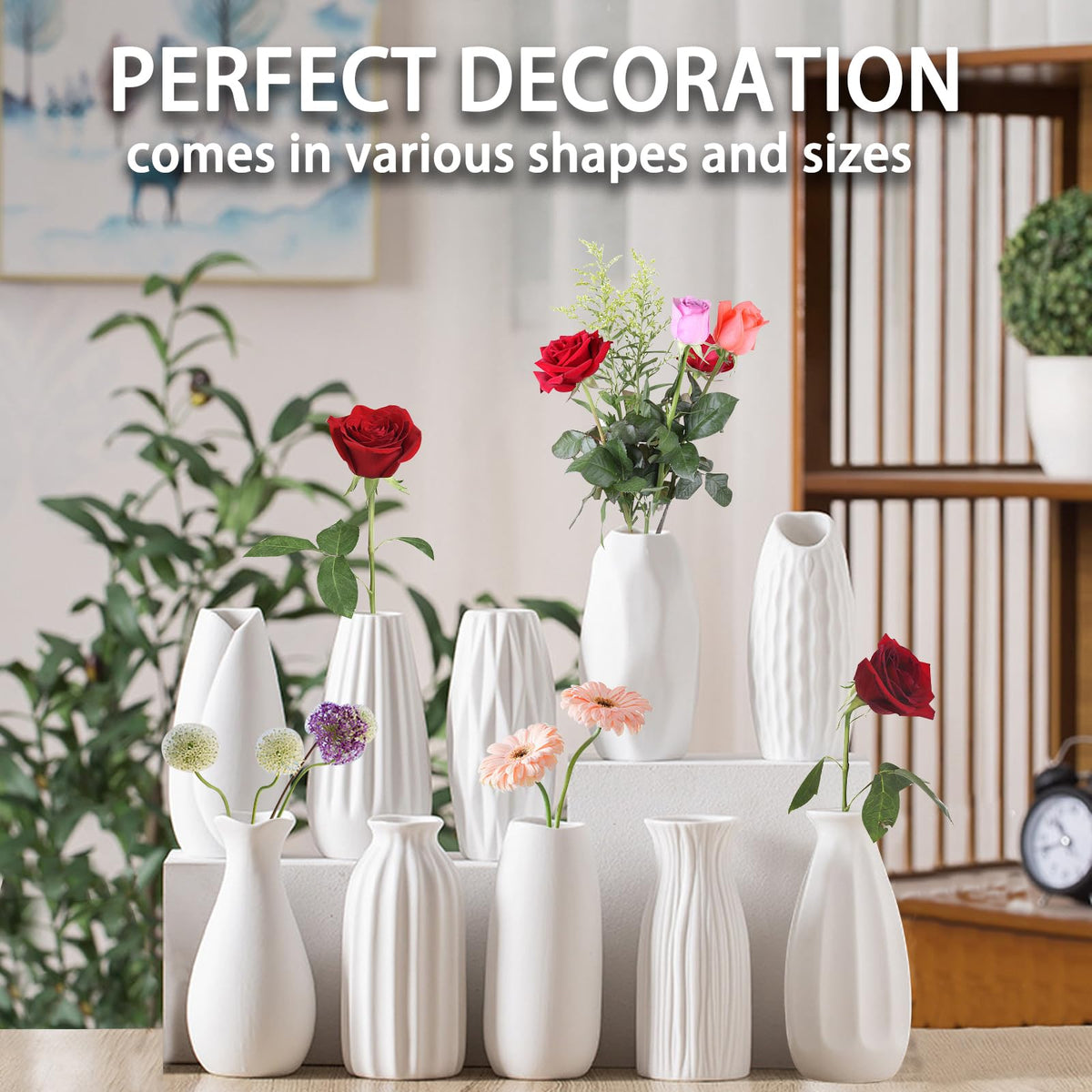 White Ceramic Bud Vases Set of 10 - 5 Inch Small Mini Vases for Flowers Centerpieces Decor
