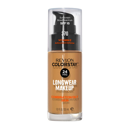 Revlon Liquid Foundation, ColorStay Face Makeup for Combination &amp; Oily Skin, SPF 15, Medium-Full Coverage with Matte Finish, 180 Sand Beige, 1 Fl Oz